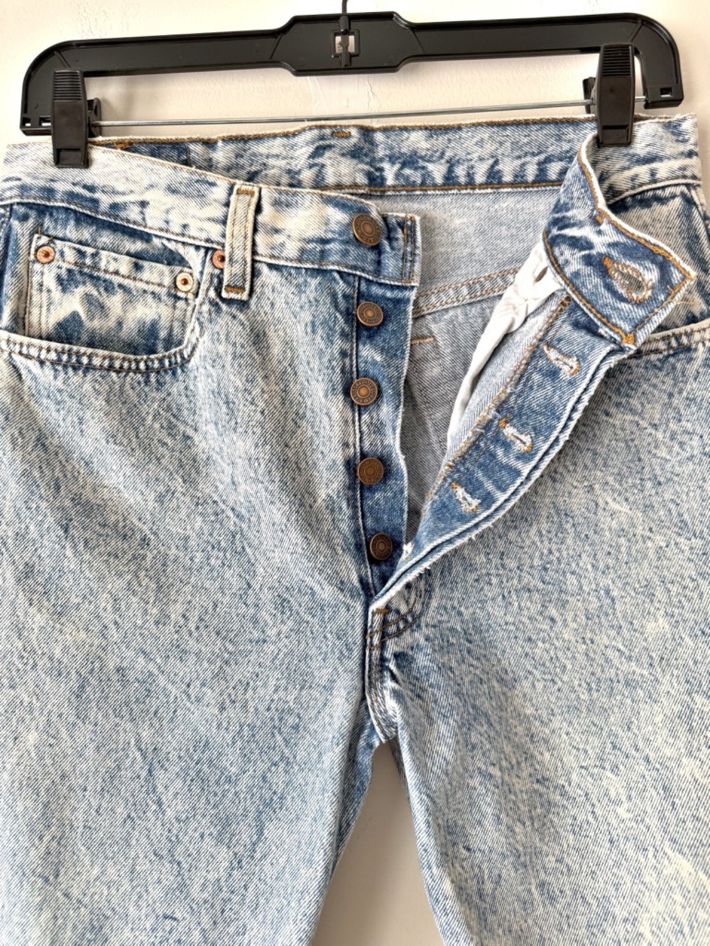 VTG 90s Levi's 501 Acid Wash Jeans Straight Leg High Rise Button Fly USA Sz 31 - Picture 4 of 16